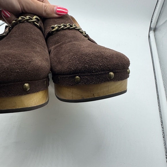 Anthropologie Silent D Georgia Suede Leather Slingback Clogs Brown Size 40 - Picture 2 of 16